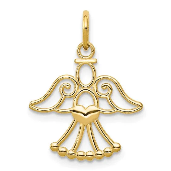 14k Gold Angel with Heart Petite Charm Pendant