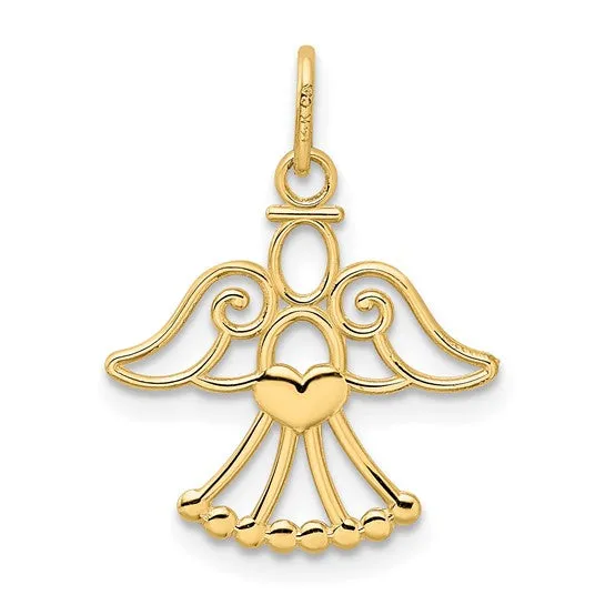 14k Gold Angel with Heart Petite Charm Pendant