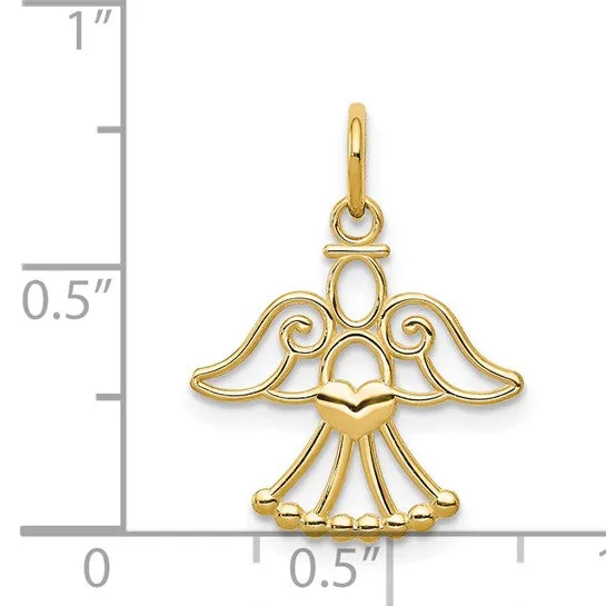 14k Gold Angel with Heart Petite Charm Pendant
