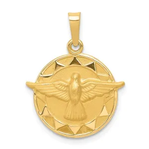 14k Gold Holy Spirit Medal Hollow Round Pendant