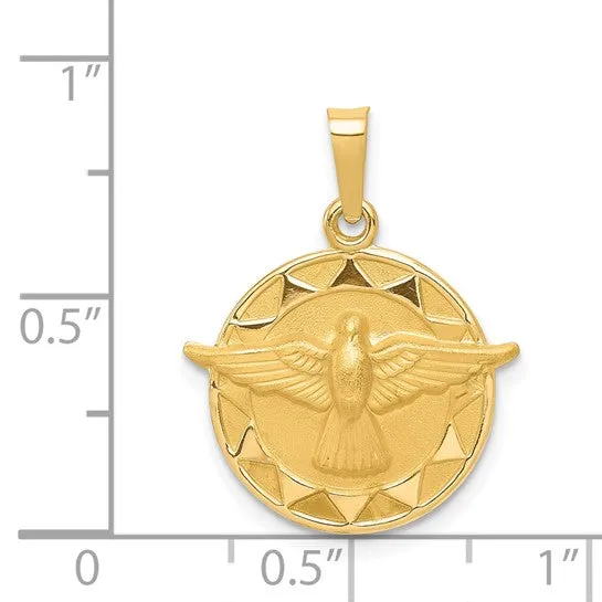 14k Gold Holy Spirit Medal Hollow Round Pendant