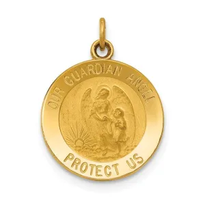 14k Gold Our Guardian Angel Protect Us Medal Charm (Solid)