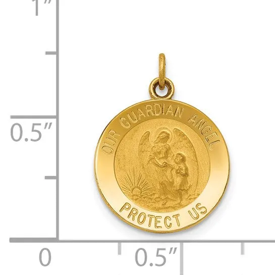 14k Gold Our Guardian Angel Protect Us Medal Charm (Solid)