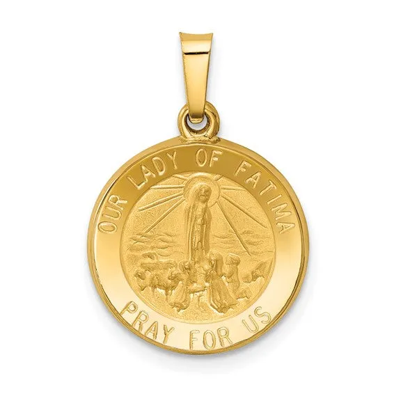 14k Gold Our Lady Fatima Medal Hollow Pendant