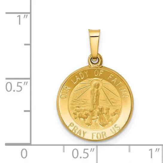 14k Gold Our Lady Fatima Medal Hollow Pendant