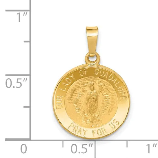 14k Gold Our Lady Guadalupe Medal Hollow Pendant