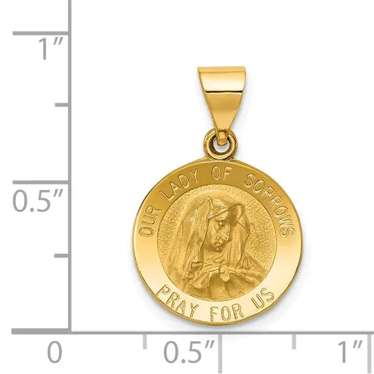14k Gold Our Lady of Sorrows Medal Hollow Pendant