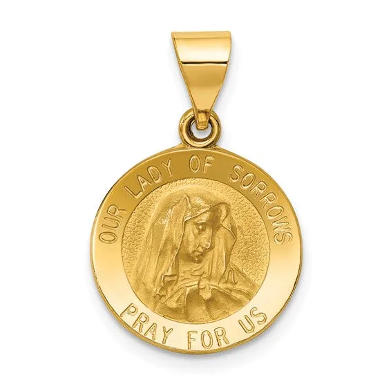 14k Gold Our Lady of Sorrows Medal Hollow Pendant