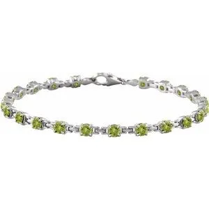 14K White Natural Peridot 7 1/4" Line Bracelet