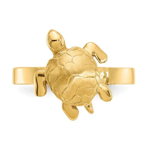 14K Yellow Gold Textured Sea Turtle Ring