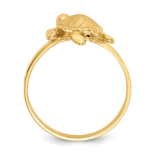 14K Yellow Gold Textured Sea Turtle Ring