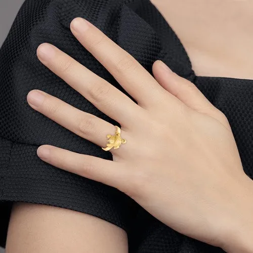 14K Yellow Gold Textured Sea Turtle Ring