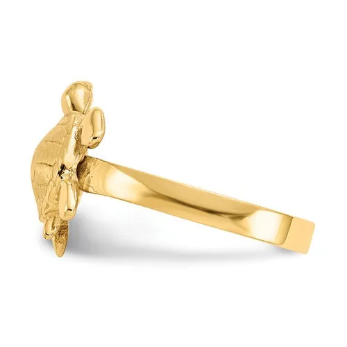 14K Yellow Gold Textured Sea Turtle Ring