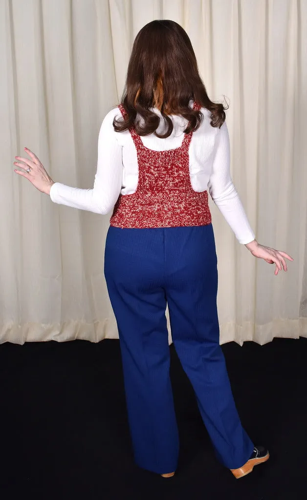 1970s Red & Tan Open Knit Vest