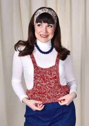 1970s Red & Tan Open Knit Vest