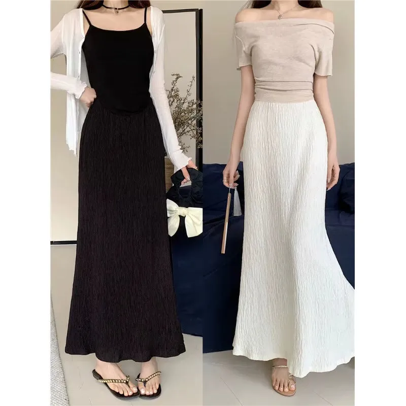 2024 Woman Clothing Korean Style Vintage Fashion Autumn High Waist Long Tulle Sexy Knit Modest Pencil Maxi Pleuche Skirts Y2K