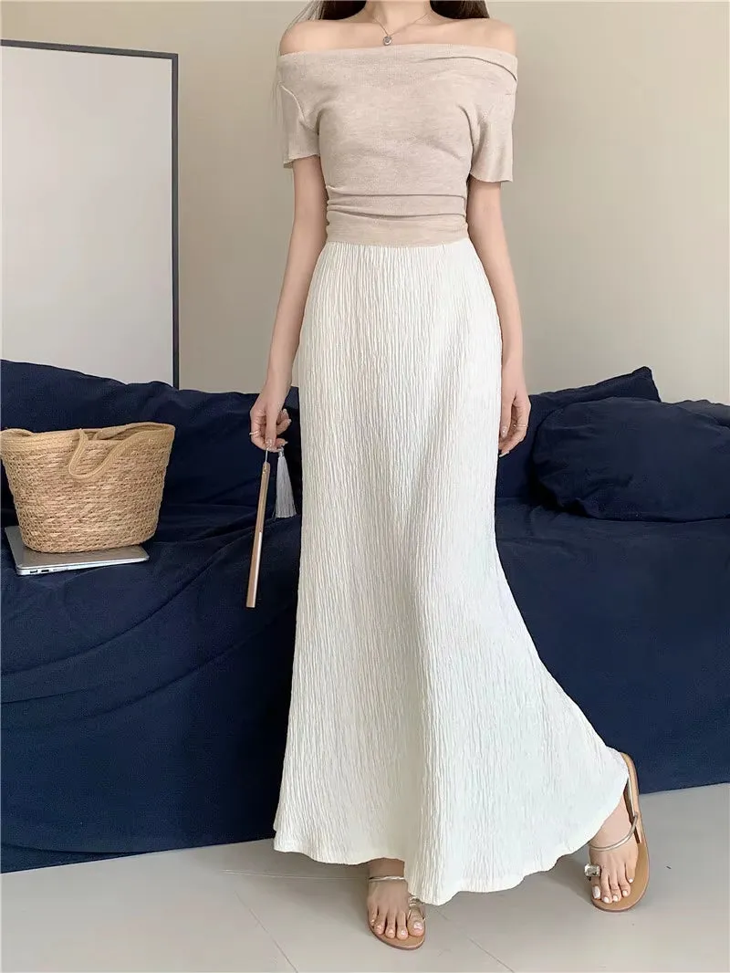 2024 Woman Clothing Korean Style Vintage Fashion Autumn High Waist Long Tulle Sexy Knit Modest Pencil Maxi Pleuche Skirts Y2K