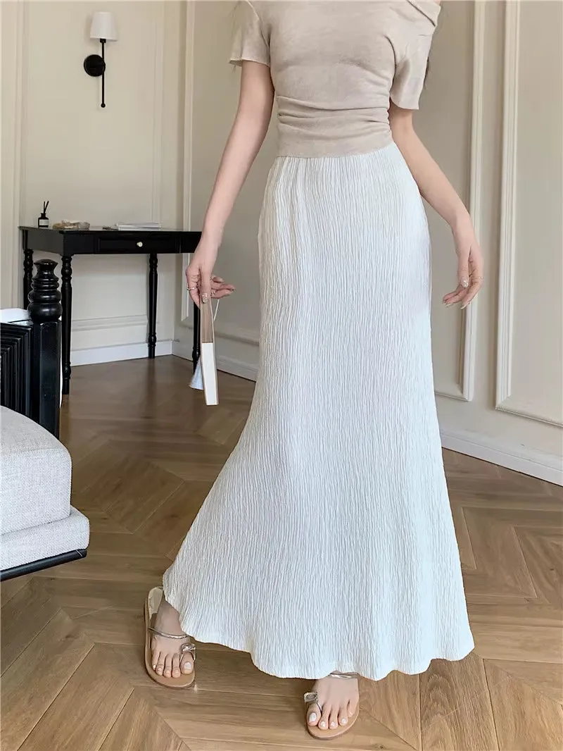2024 Woman Clothing Korean Style Vintage Fashion Autumn High Waist Long Tulle Sexy Knit Modest Pencil Maxi Pleuche Skirts Y2K