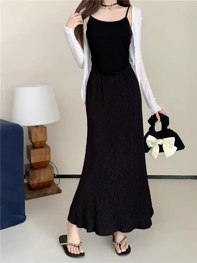 2024 Woman Clothing Korean Style Vintage Fashion Autumn High Waist Long Tulle Sexy Knit Modest Pencil Maxi Pleuche Skirts Y2K