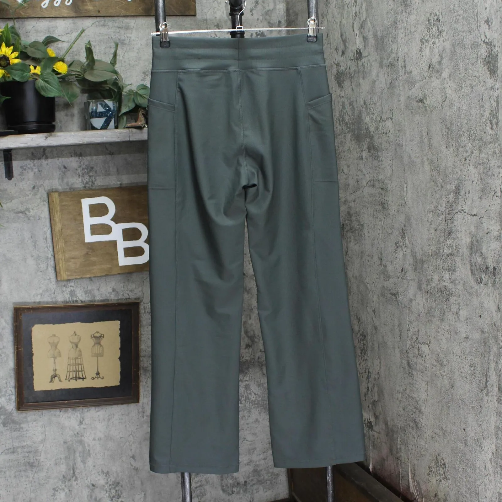 32 Degrees Wide Leg Pants Ribbed Semi-Flare Pants Urban Chic Gray Green L