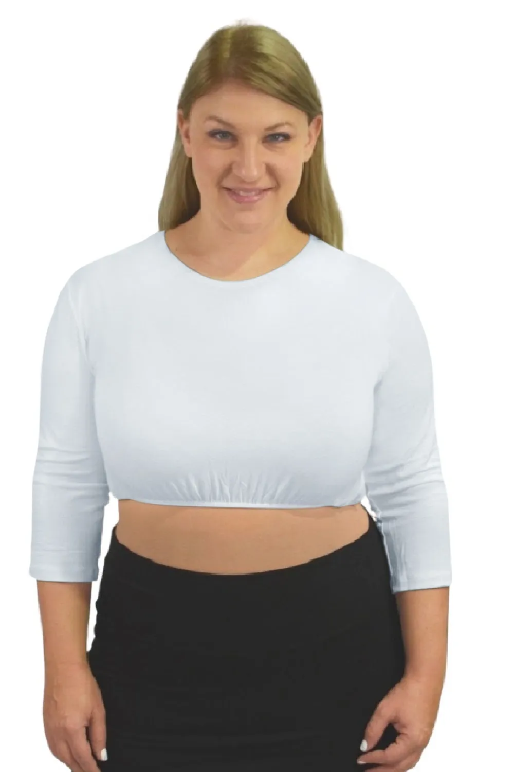 3/4 Sleeve Cropped Layering Shell in Viscose Spandex - Women's and Plus Sizes