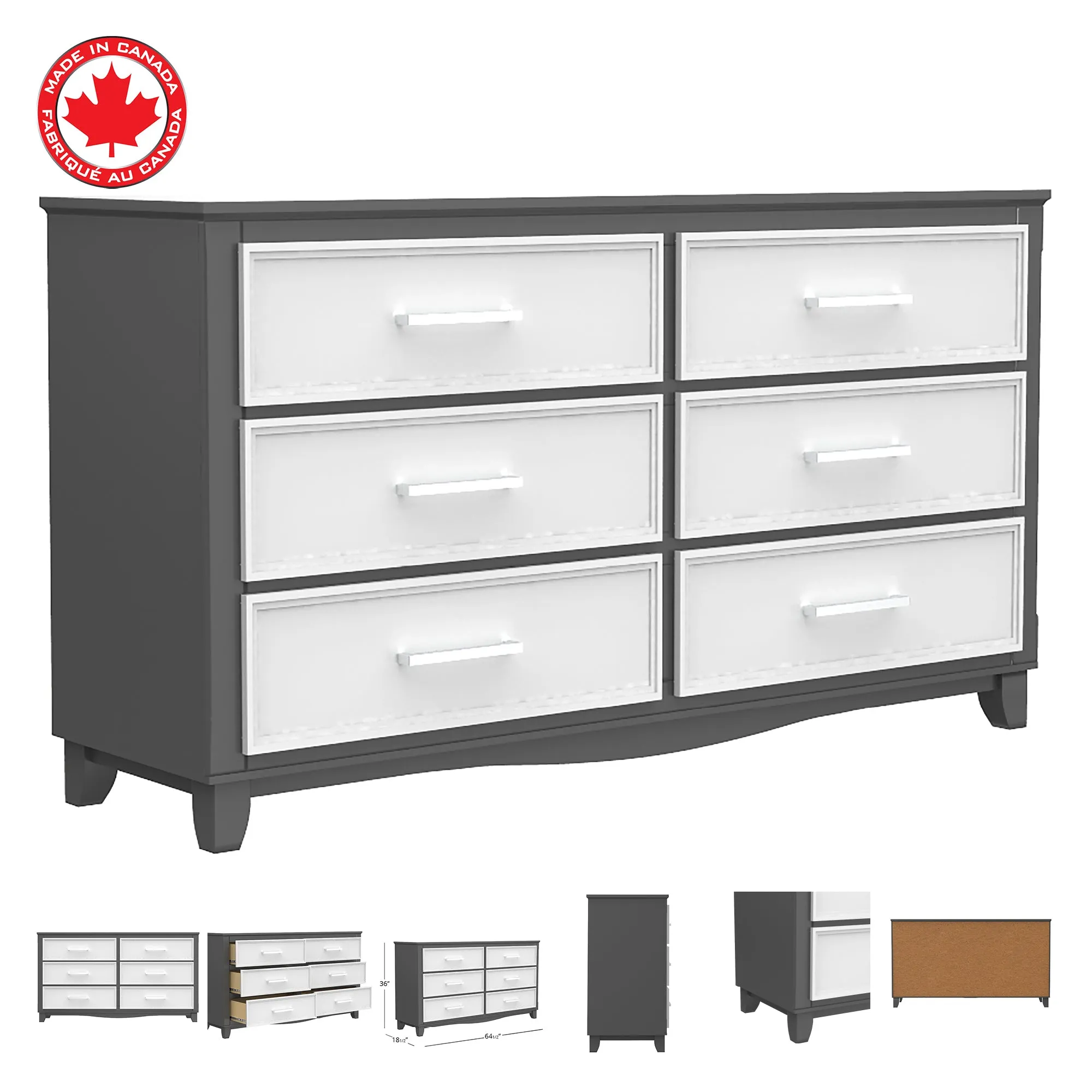 6-drawer double dresser organization for home decor, dark grey & white
