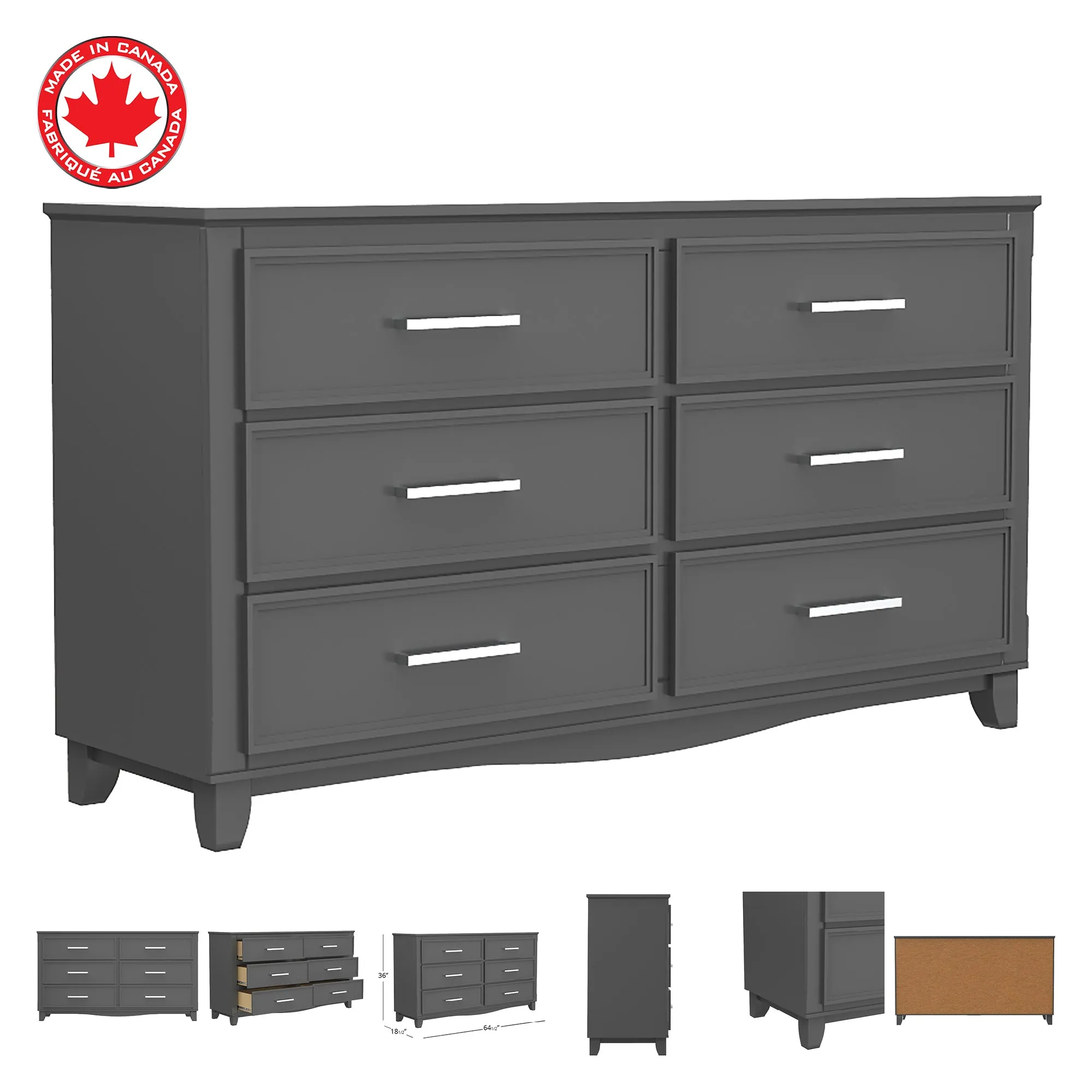 6-drawer double dresser organization for home decor, dark grey