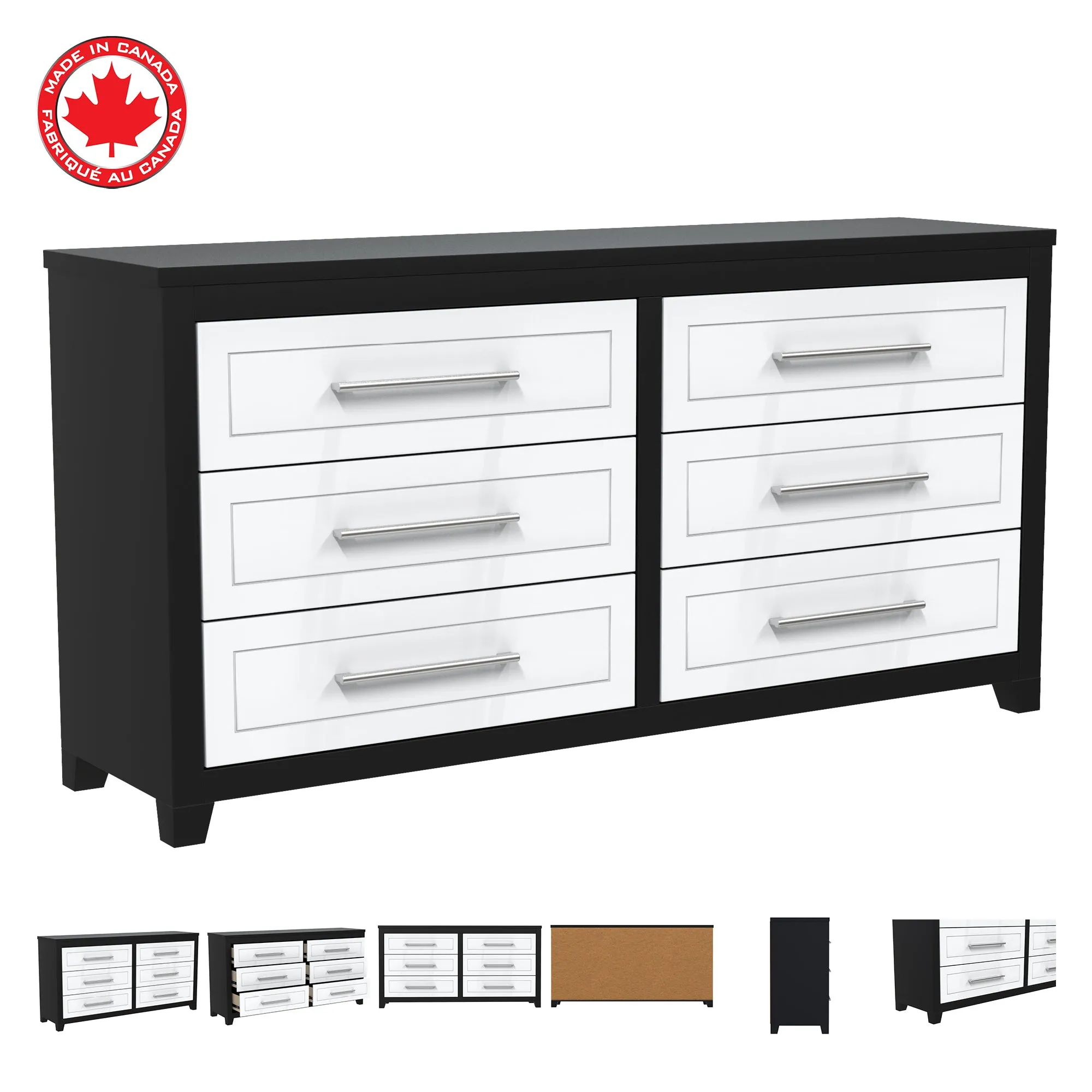 6-drawer double dresser organization for home decor, java & white
