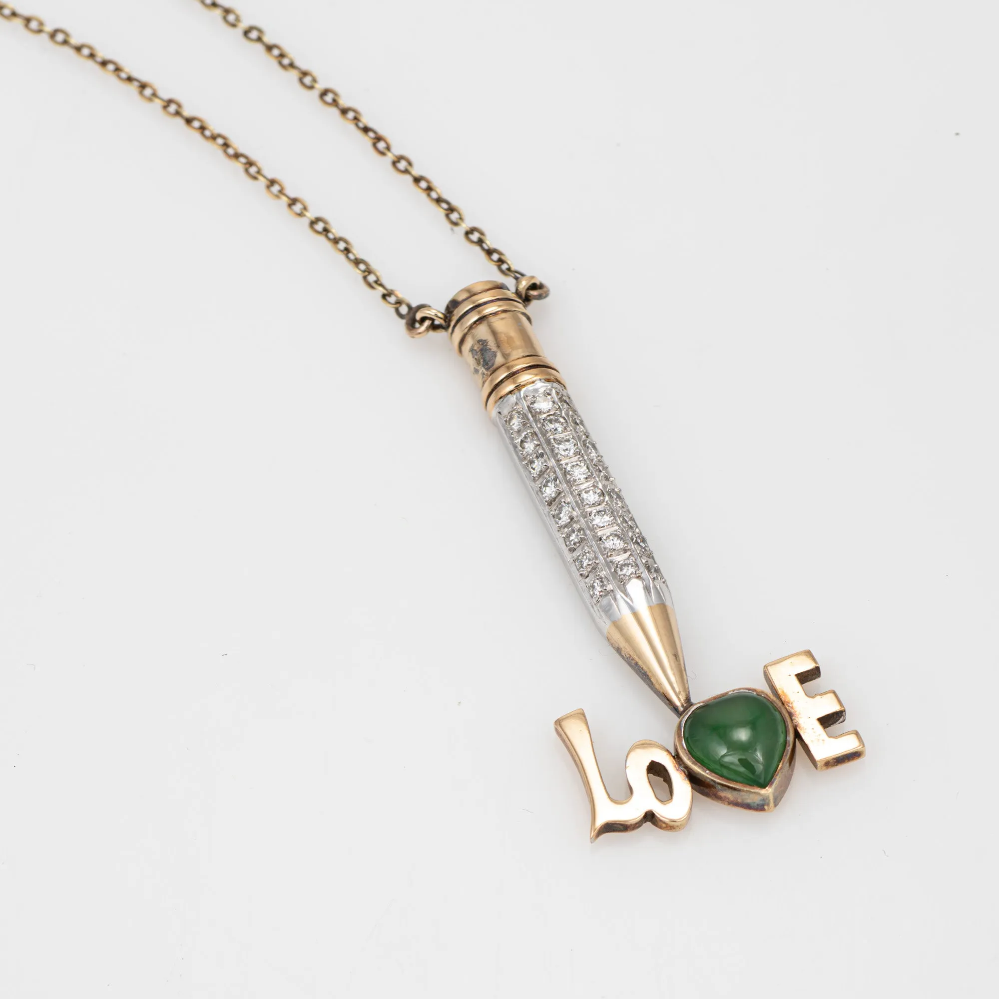 70s Diamond Love Pencil Necklace Jade Diamond Vintage 14k Yellow Gold Jewelry