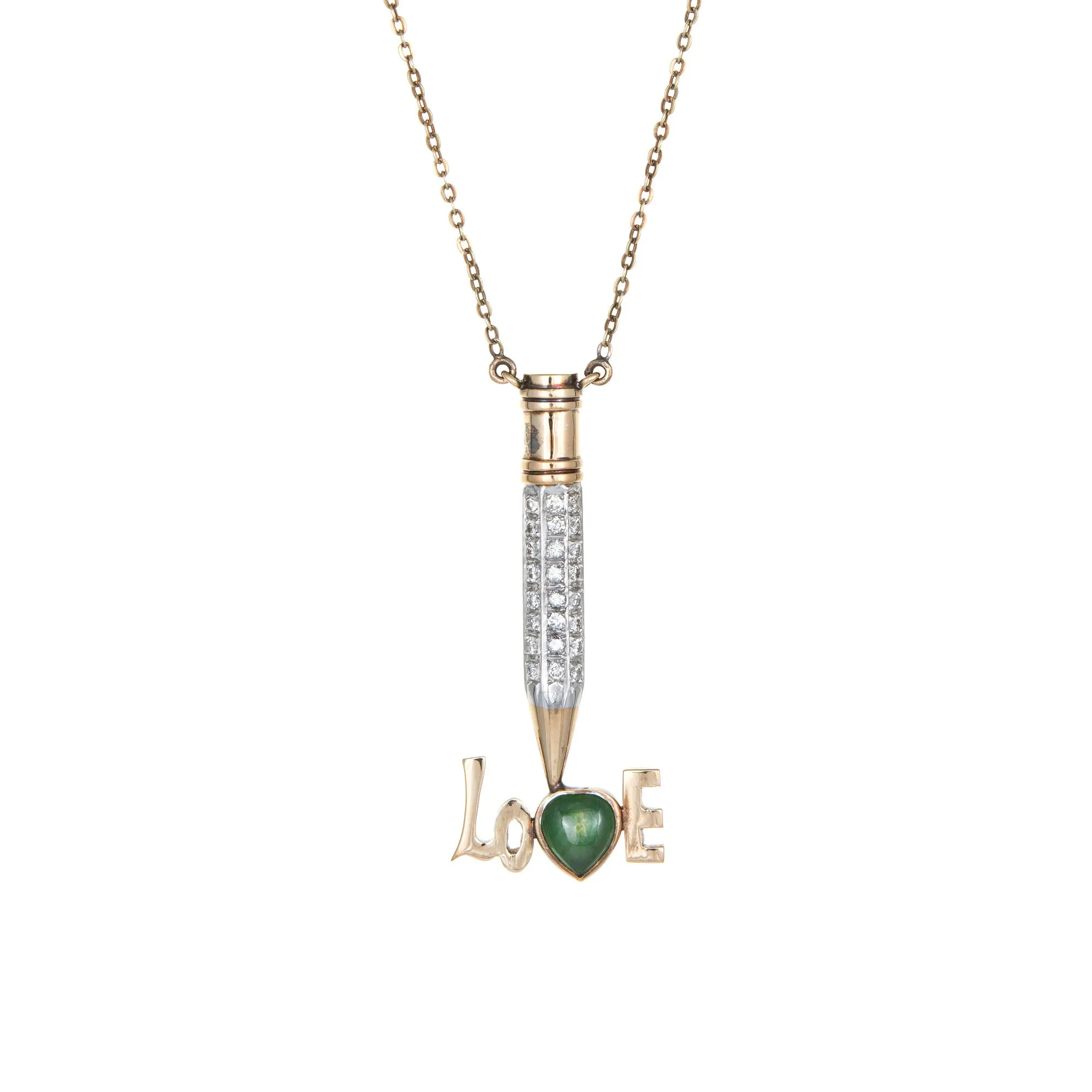 70s Diamond Love Pencil Necklace Jade Diamond Vintage 14k Yellow Gold Jewelry