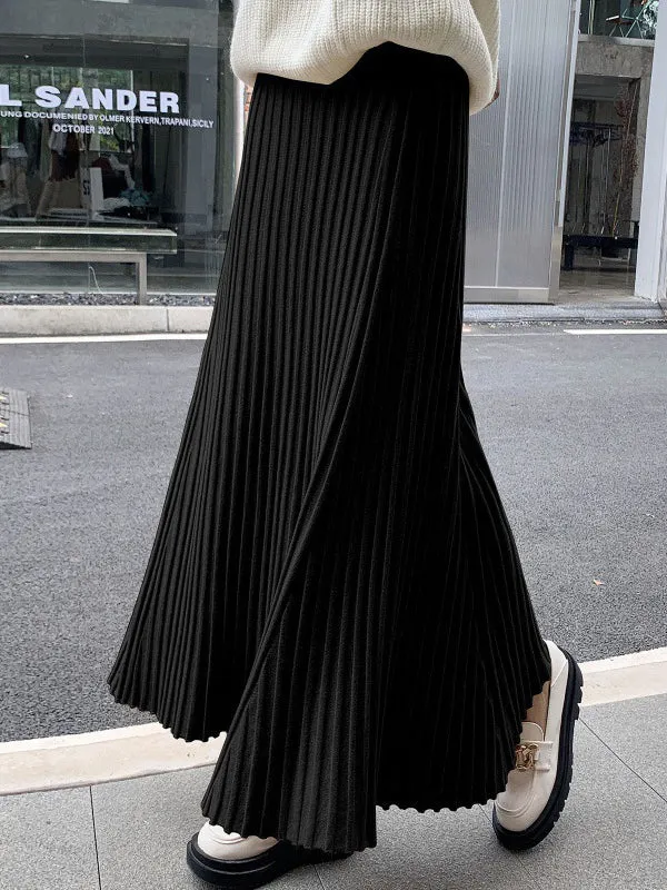 A-Line High Waisted Pleated Solid Color Skirts Bottoms