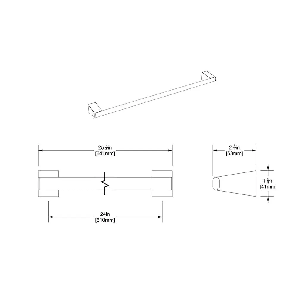 A-Line Single Towel Bar - Wall Mount - 24" Brass/Polished Chrome