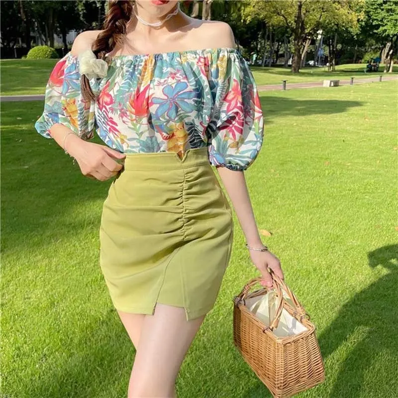 A-line Skirts High Waist Summer Solid Color Short Skirt Female