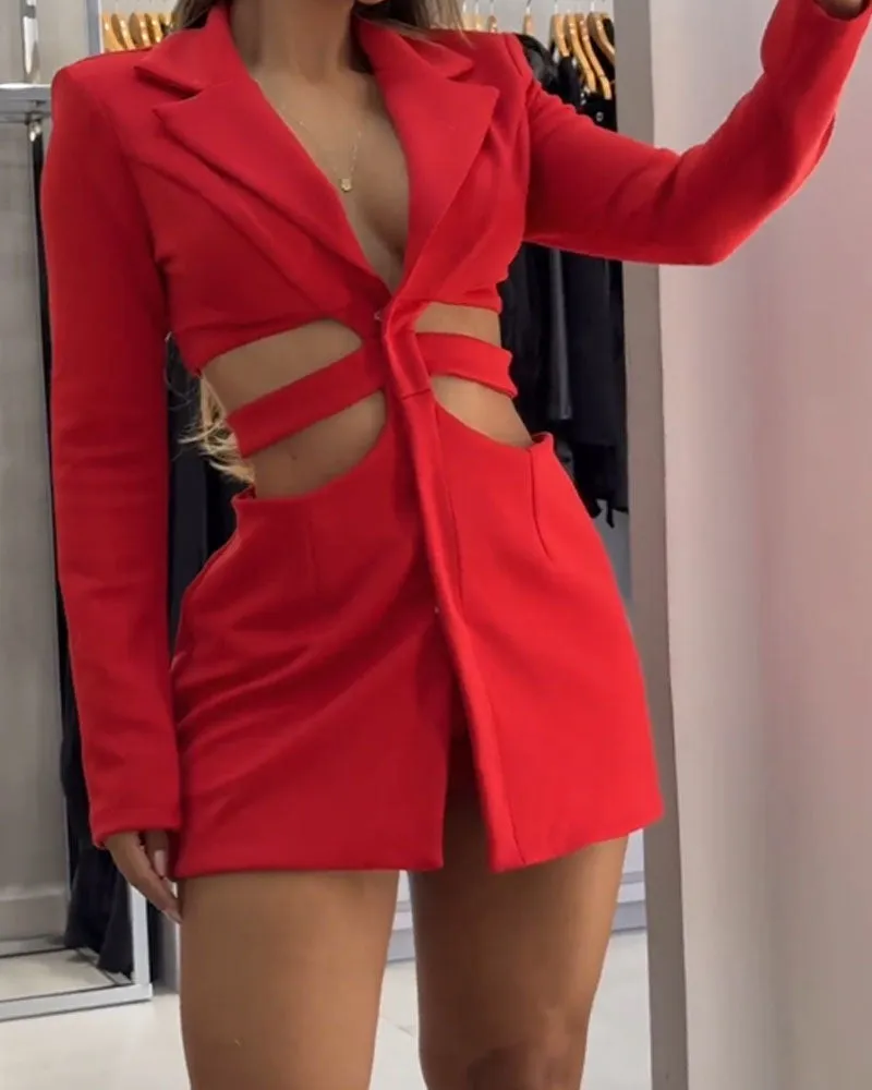 Amélie – Chic Casual Blazer Dress Set with Hollow Waist for Women