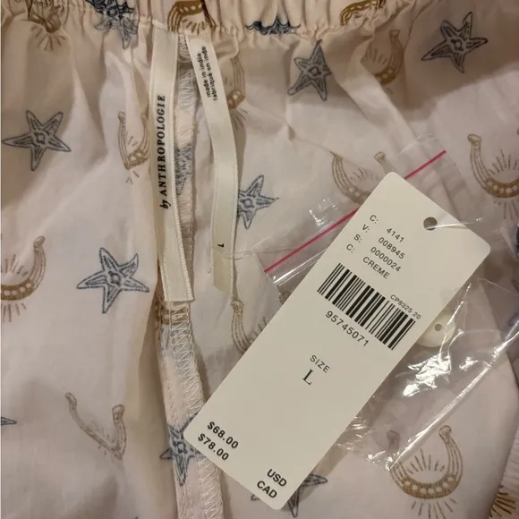 Anthropologie The Wren Boxer Pants in Cream Horseshoe Motif Size L. NWT