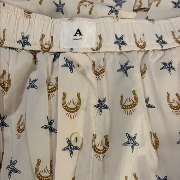 Anthropologie The Wren Boxer Pants in Cream Horseshoe Motif Size L. NWT