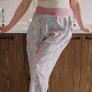 AOP CHALLIS PANT WITH RUSHED WB