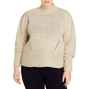 Aqua Curve Womens Plus Ribbed Knit Pullover Mock Turtleneck Sweater Beige 1X