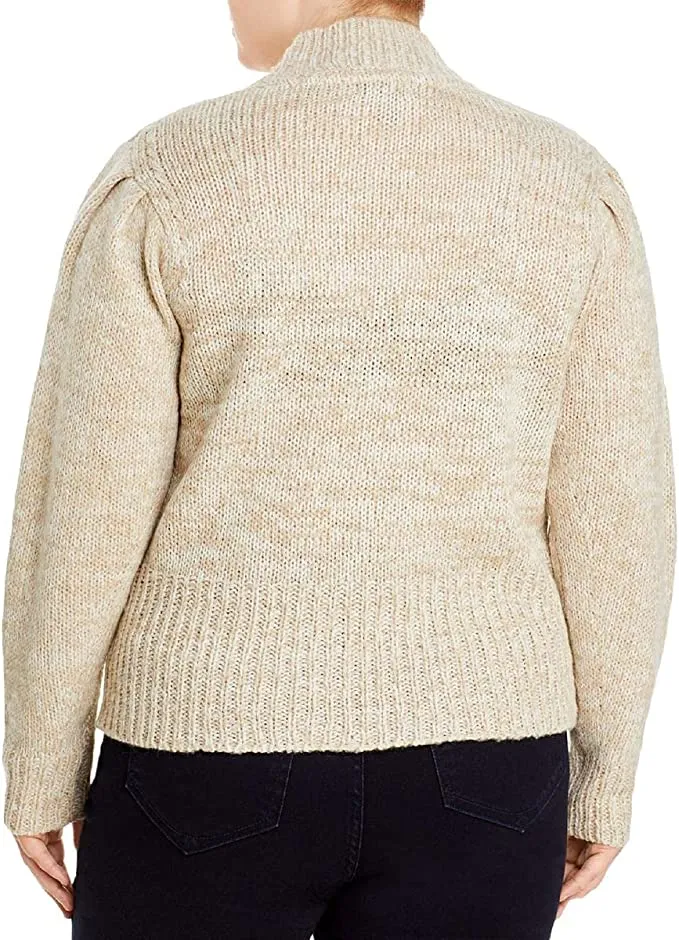Aqua Curve Womens Plus Ribbed Knit Pullover Mock Turtleneck Sweater Beige 1X