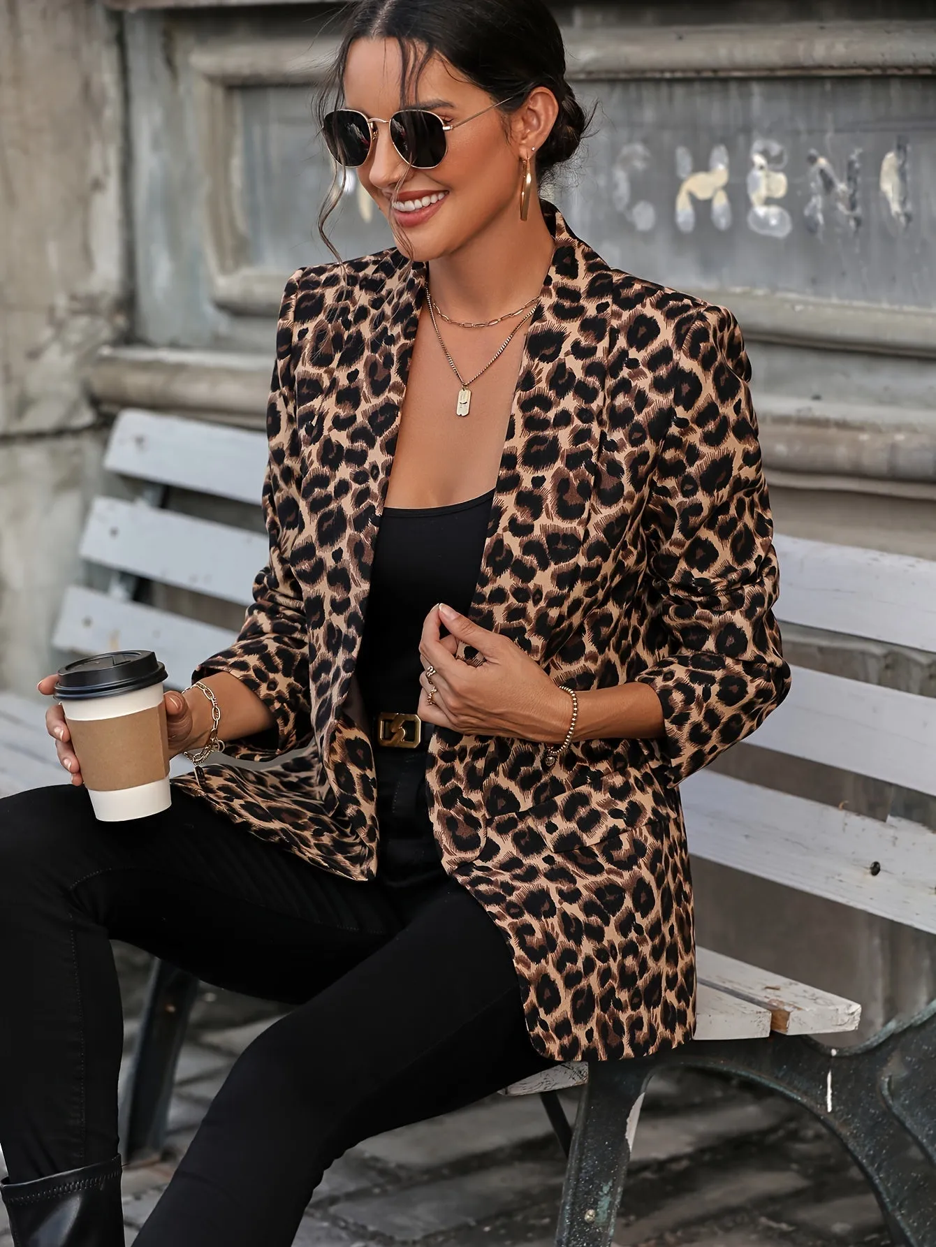Arely® | Elegant Business Long Blazer With Leopard Print For All Seasons