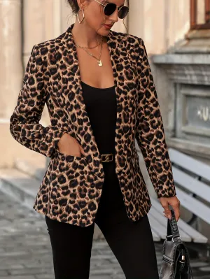 Arely® | Elegant Business Long Blazer With Leopard Print For All Seasons