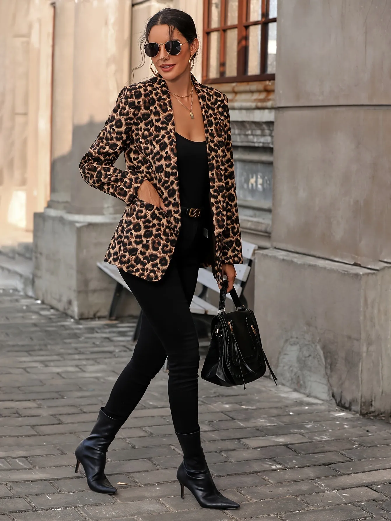 Arely® | Elegant Business Long Blazer With Leopard Print For All Seasons