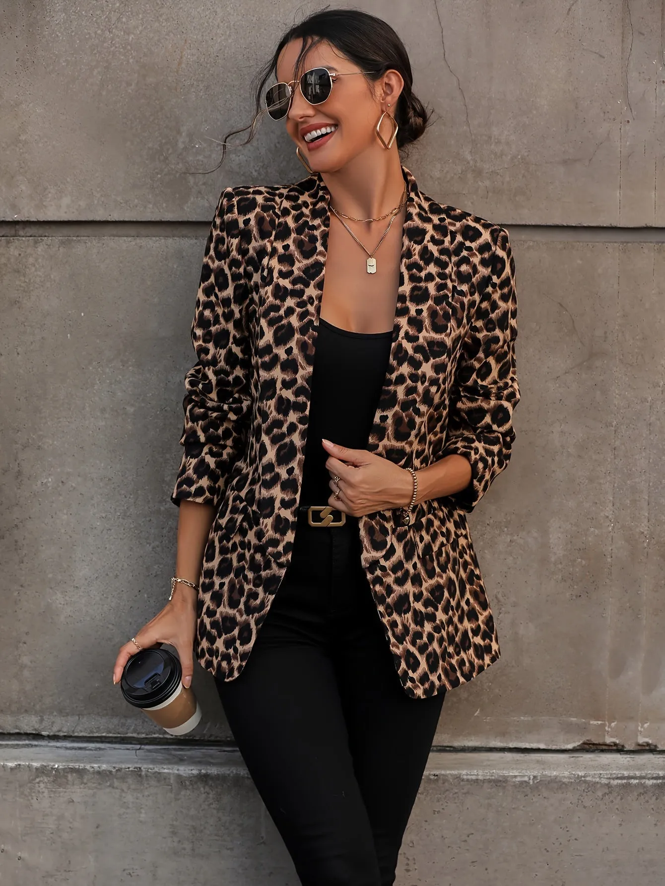 Arely® | Elegant Business Long Blazer With Leopard Print For All Seasons