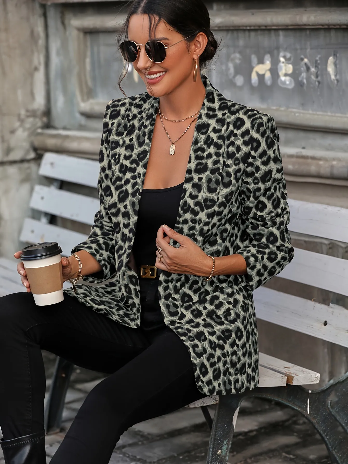 Arely® | Elegant Business Long Blazer With Leopard Print For All Seasons