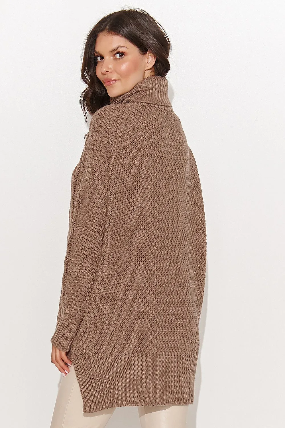 Asymmetrical Turtleneck Sweater with Slits