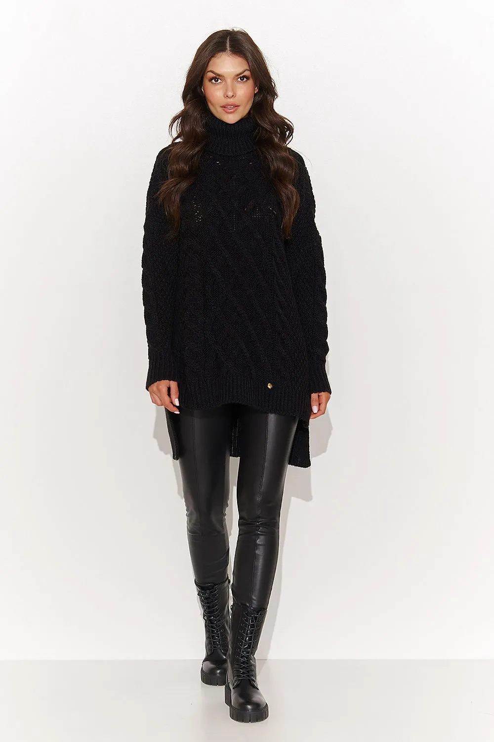 Asymmetrical Turtleneck Sweater with Slits