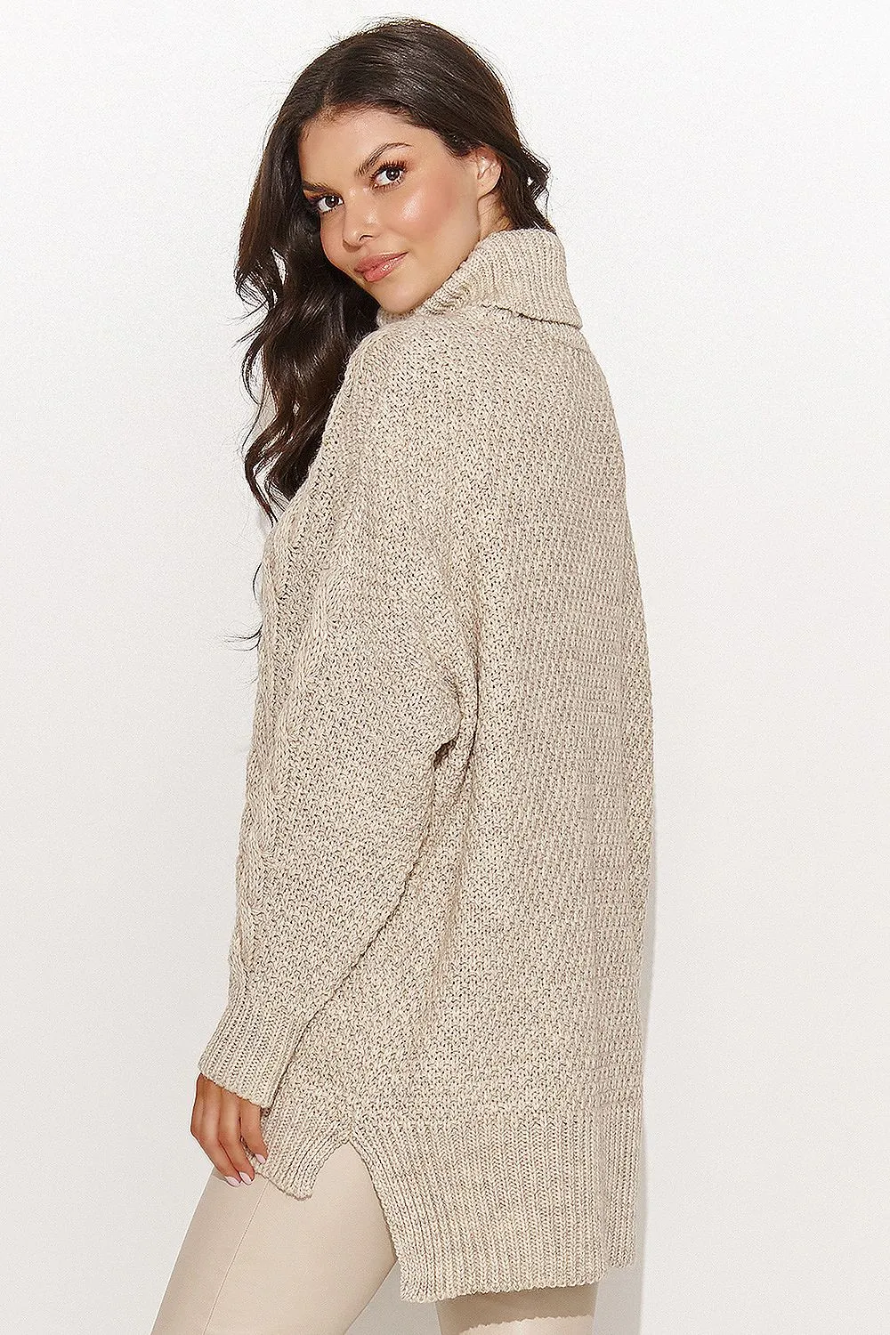 Asymmetrical Turtleneck Sweater with Slits
