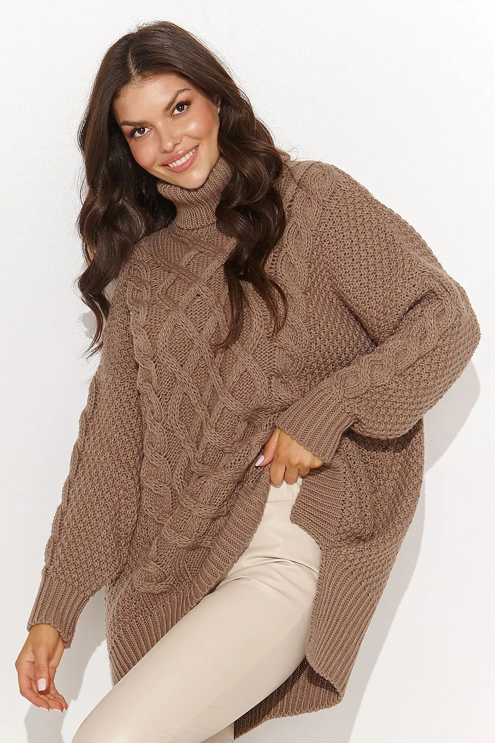 Asymmetrical Turtleneck Sweater with Slits