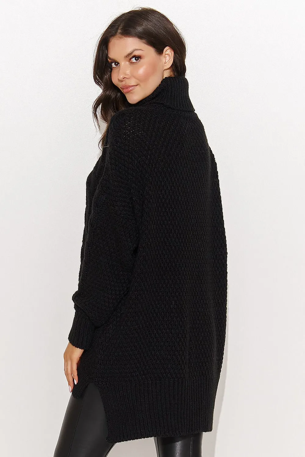 Asymmetrical Turtleneck Sweater with Slits