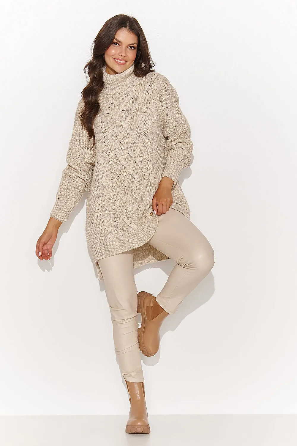 Asymmetrical Turtleneck Sweater with Slits